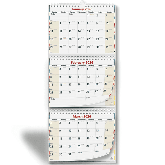 StriveZen 3-Month Wall Calendar 20262027, Large Vertical Move-a-Page, Wire-Bound, 11 x 26 in, January 2026 to December 2027