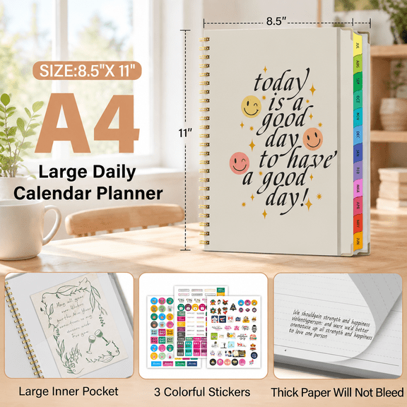 2026-2027 A4 Hardcover Weekly Monthly Planner, Smiley Face, 8.5" x 11"