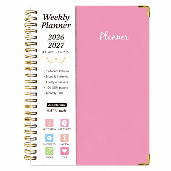 2026-2027 A4 Spiral Bound Planner, English Notebook Journal, Multipurpose Agenda Book for Work, Sports and Daily Schedule Planning