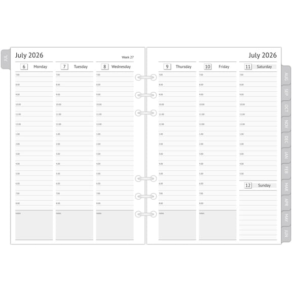 2026-2027 A5 Planner Inserts, Filofax A5 Compatible, Jul 2026 - Jun 2027, Weekly and Monthly Appointment Book Pages, Tabbed, 6 Holes