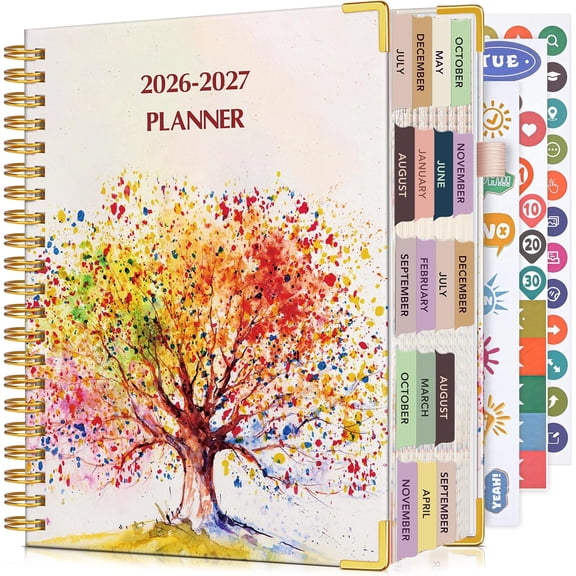 2026-2027 Academic Planner, 18 Months (Jul 2026 - Dec 2027), 8.5" x 11" Hardcover Spiral Planner with Tabs, Weekly & Monthly Organizer for School, Work & Home, Tree of Life Pattern