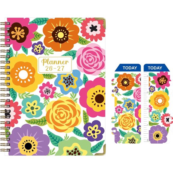 2026-2027 Academic Planner, July 2026 - June 2027, 6.1" x 8.4", Weekly & Monthly Spreads, Abstract Geometric Design, Spiral Bound Organizer with Ruler Bookmark and Inner Pocket