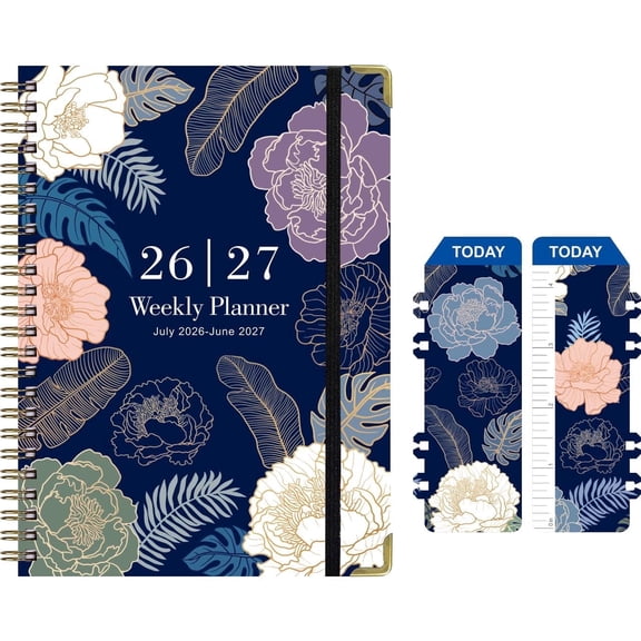 2026-2027 Academic Planner, July 2026 - June 2027, 6.1" x 8.4", Weekly & Monthly Spreads, Fresh Green Daisy Floral, Spiral Bound Organizer with Ruler Bookmark and Inner Pocket