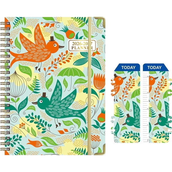 2026-2027 Academic Planner, July 2026 - June 2027, 6.1" x 8.4", Weekly & Monthly Spreads, Navy Blue Floral Design, Spiral Bound Organizer with Ruler Bookmark and Inner Pocket