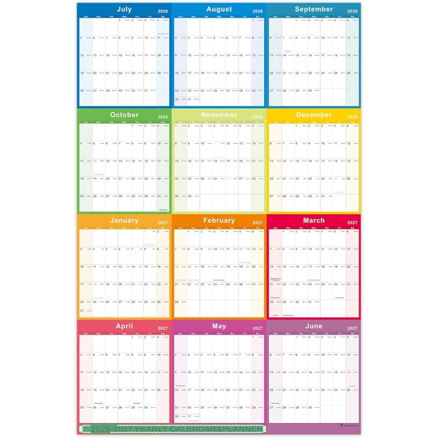 July Calander Rows 2026-2027 Annual Calendar, July 2026 - June 2027, 34.7