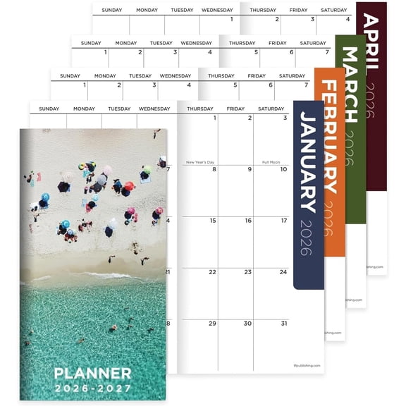 2026-2027 Beaches Small Monthly Pocket Planner - 2-Year Pocket Calendar with Large Monthly Grid & Lined Notes - Mini Planner 2026-2027 for Purse, 3.5in x 6.5in