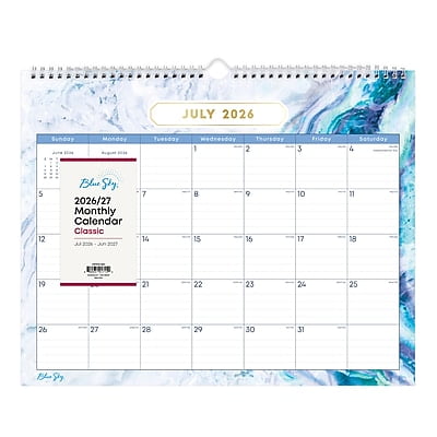 2026-2027 Blue Sky Wirebound Gemma 12" x 15" Academic Monthly Wall Calendar, Assorted Colors (147010-A27)