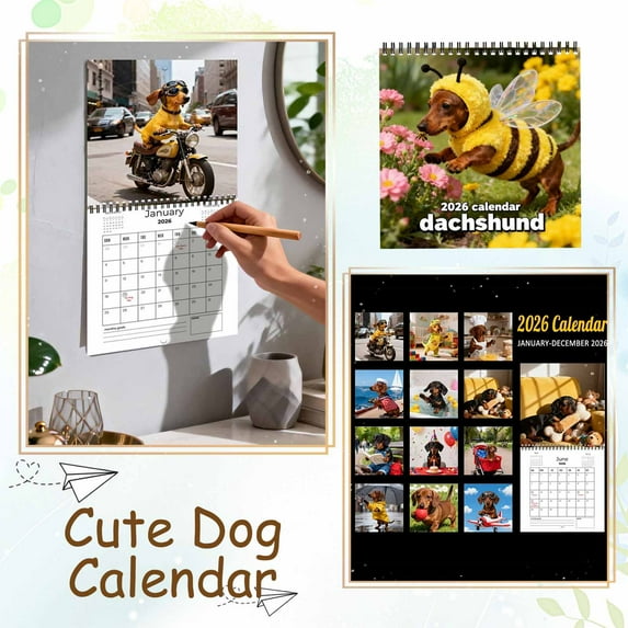 2026-2027 Dachshund Desk Calendar, 12-Month Cute Dog Photo Monthly Planner, Large Format For Home Kitchen Office Teacher School Year Planning