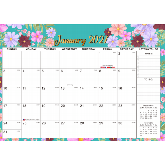 2026-2027 Desk Calendar, 18 Month Large Floral Desktop Planner from July 2026 to December 2027, 17" x 12" Monthly Calendar with Large Daily Blocks, Tearable Pages for Office Home Schedule Planning