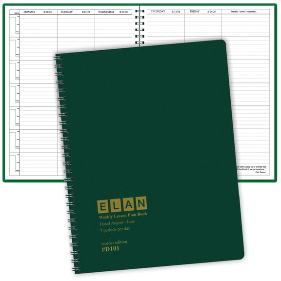 2026-2027 ELAN 8.5" x 11" Academic Year Teacher Lesson Planner, Weekly/Monthly, 11 Month, Green