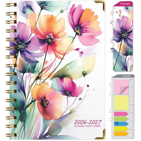 2026-2027 Excello Brands 5.5" x 8" Academic Year Hardcover Fashion Planner, Weekly/Monthly, 14 Month, Rainbow Floral