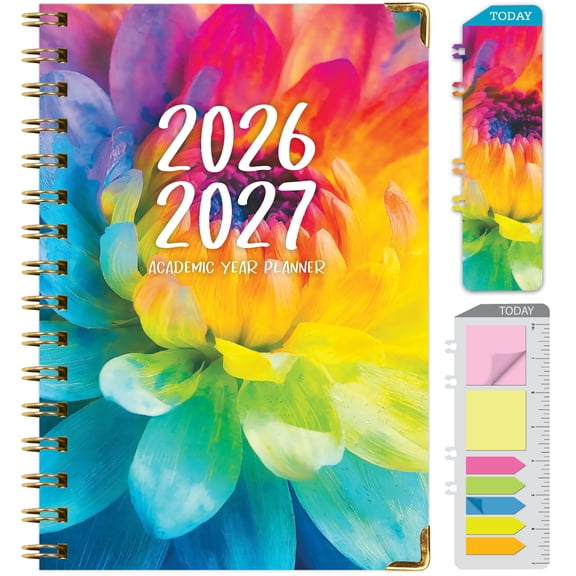 2026-2027 Excello Brands 5.5" x 8" Academic Year Hardcover Fashion Planner, Weekly/Monthly, 14 Month, Rainbow Petals