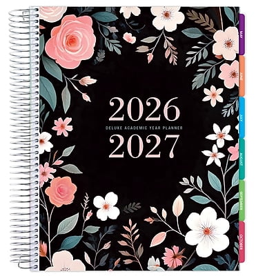2026-2027 Excello Brands 8.5" x 11" Academic Weekly & Monthly Planner, Paperboard Cover, Black Floral Pink (NAY27-DLX-06)