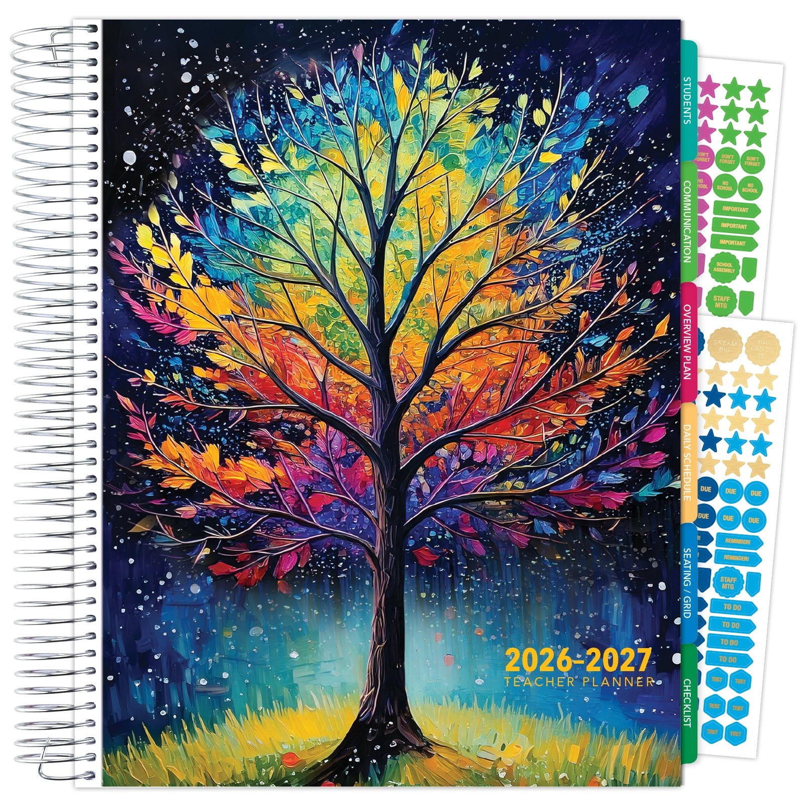 2026-2027 Excello Brands 8.5" x 11" Academic Year Deluxe Teacher Planner, Weekly/Monthly, 12 Month, Black Tree Seasons