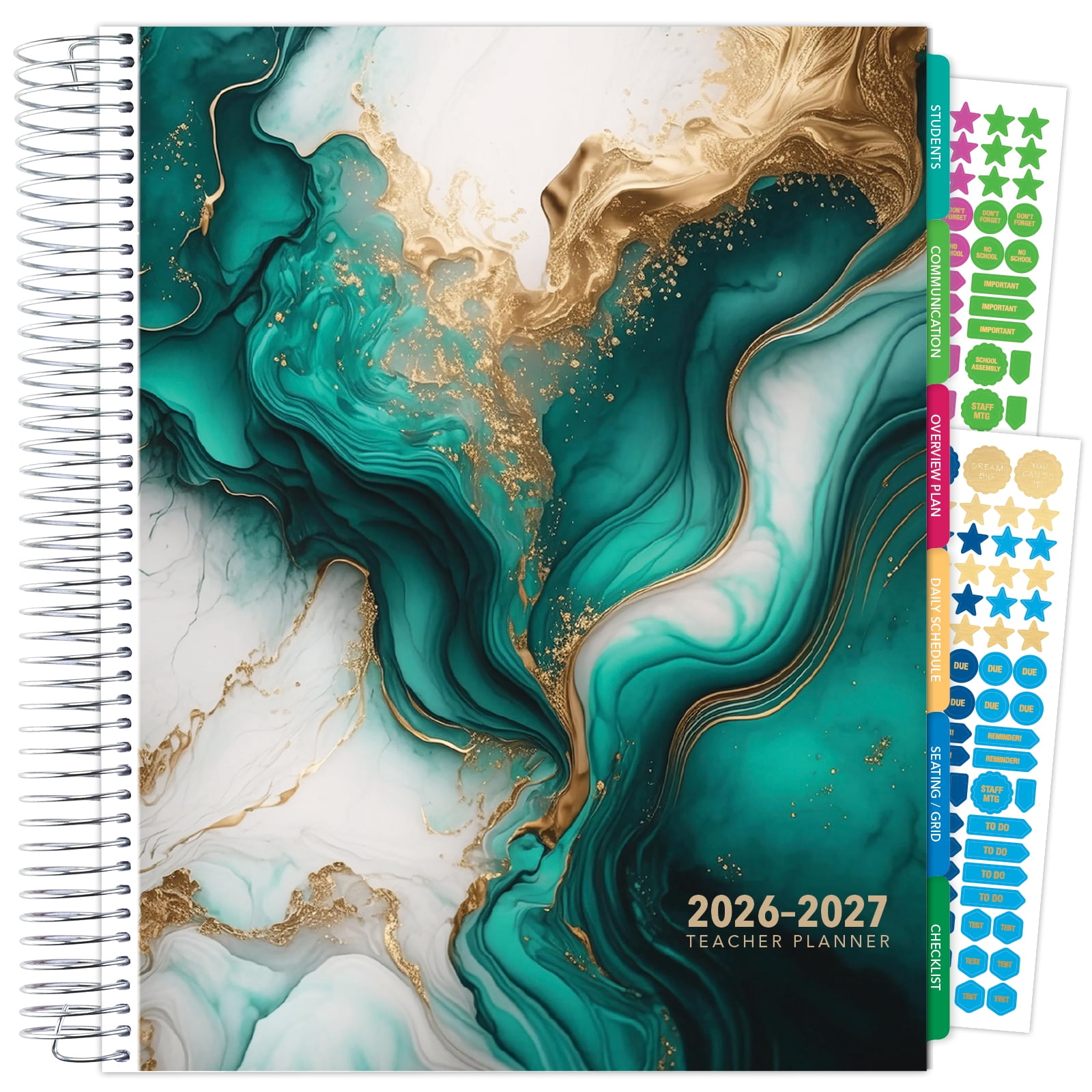 2026-2027 Excello Brands 8.5" x 11" Academic Year Deluxe Teacher Planner, Weekly/Monthly, 12 Month, Teal Gold Marble