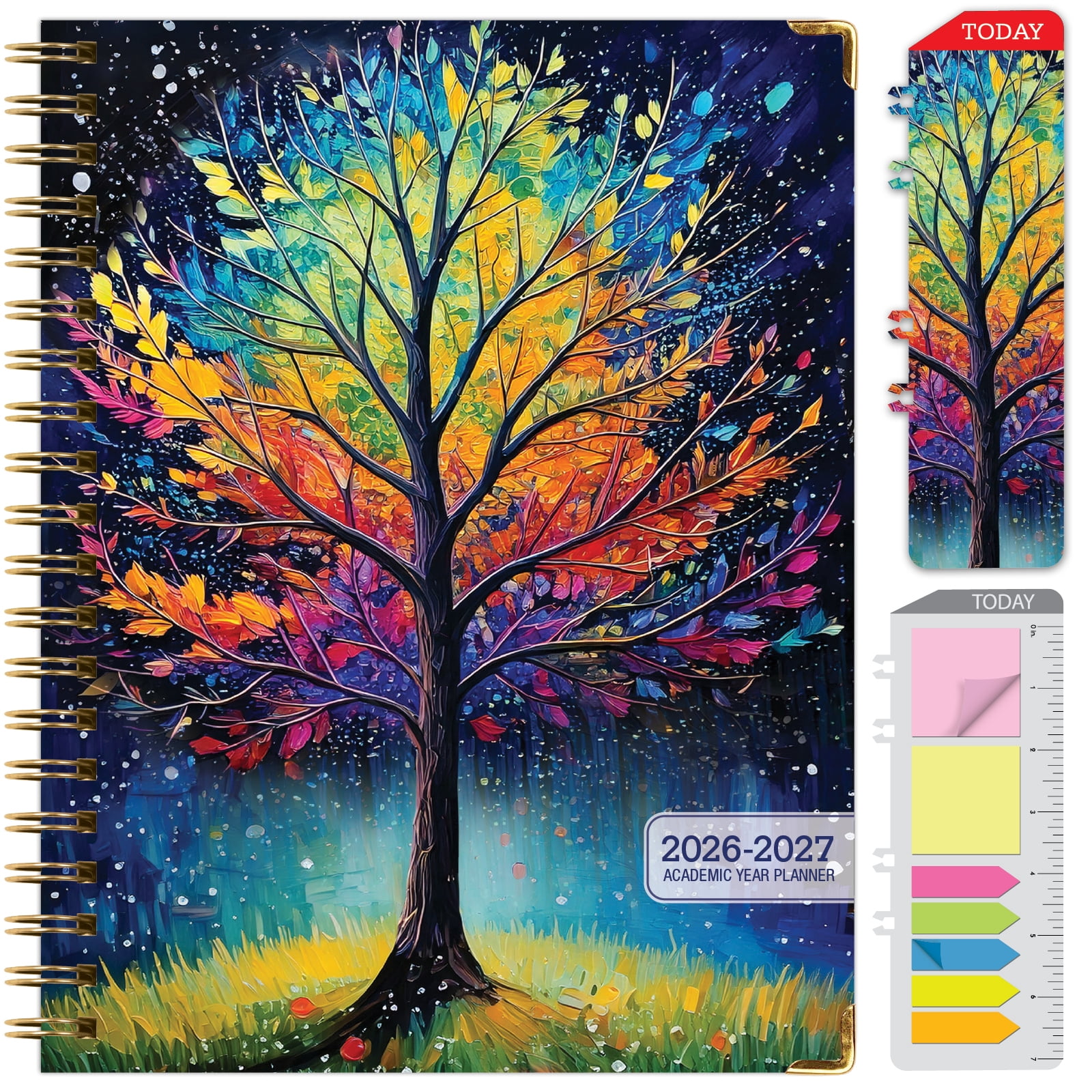 2026-2027 Excello Brands 8.5" x 11" Academic Year Hardcover Fashion Planner, Weekly/Monthly, 14 Month, Black Tree Seasons