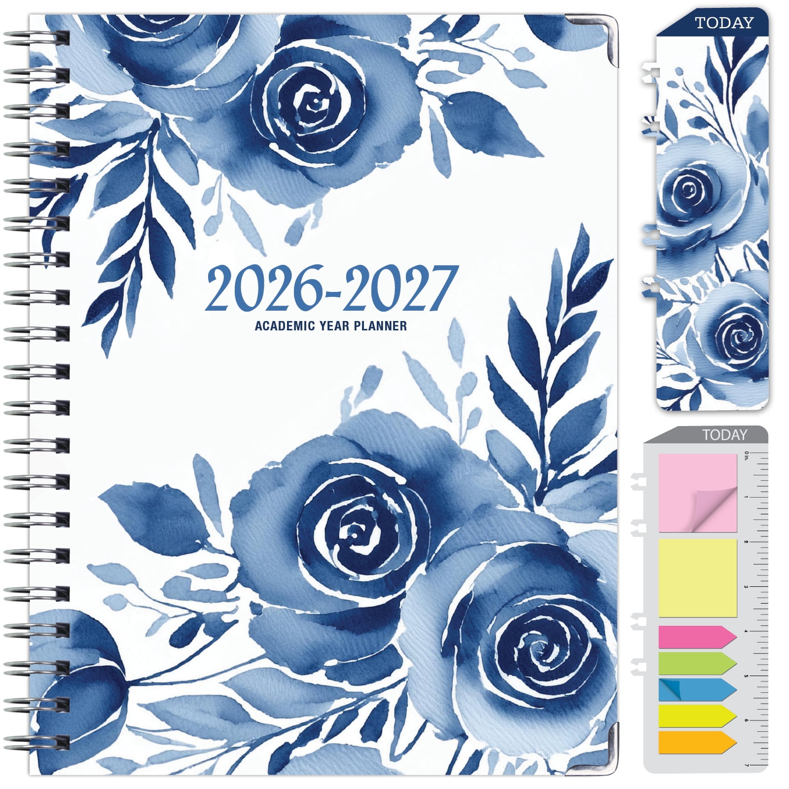 2026-2027 Excello Brands 8.5" x 11" Academic Year Hardcover Fashion Planner, Weekly/Monthly, 14 Month, Blue Bloom
