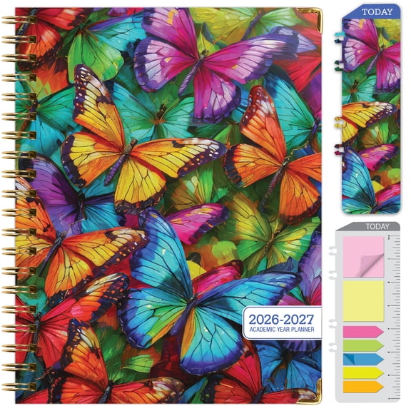 2026-2027 Excello Brands 8.5" x 11" Academic Year Hardcover Fashion Planner, Weekly/Monthly, 14 Month, Colorful Butterflies