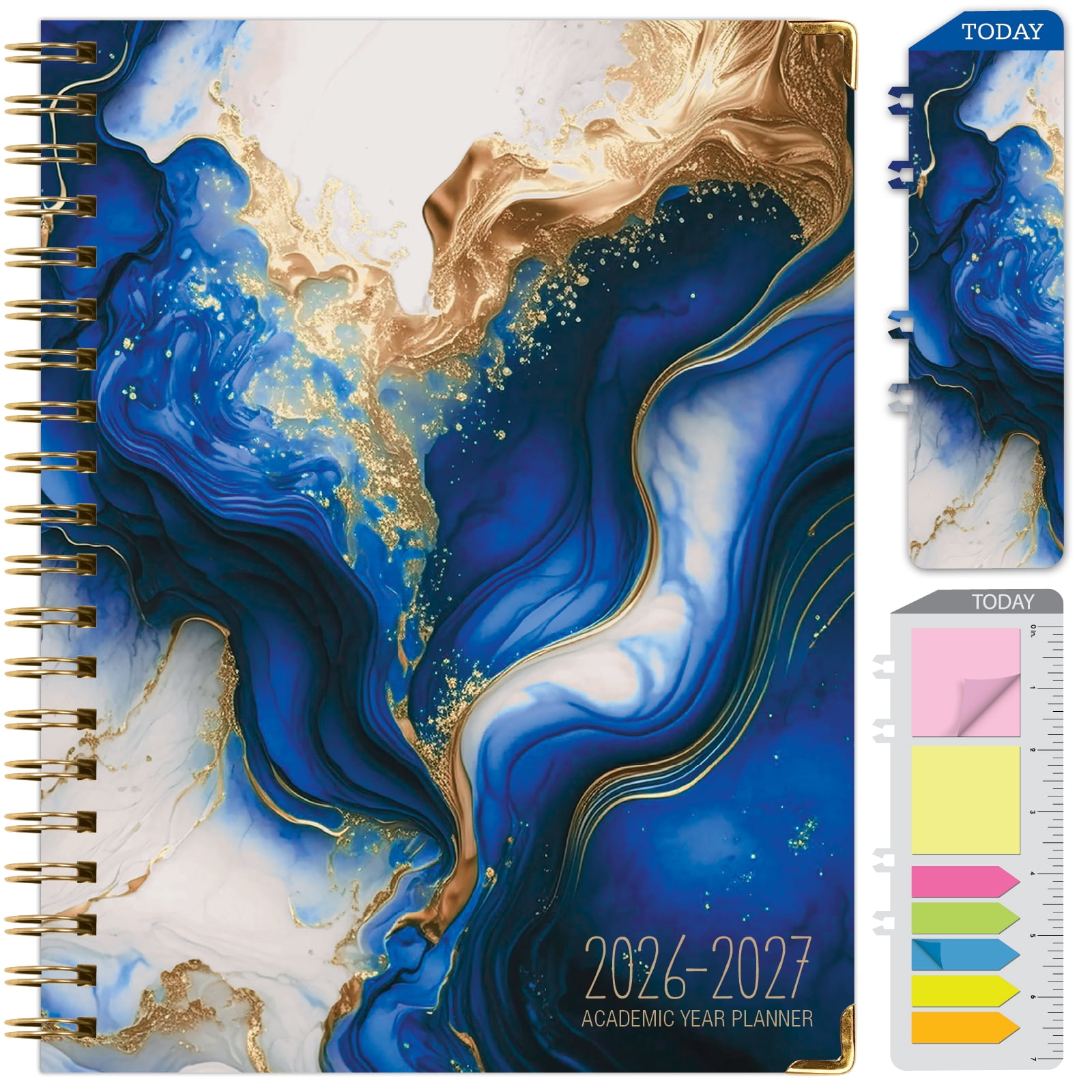 2026-2027 Excello Brands 8.5" x 11" Academic Year Hardcover Fashion Planner, Weekly/Monthly, 14 Month, Dark Blue Marble