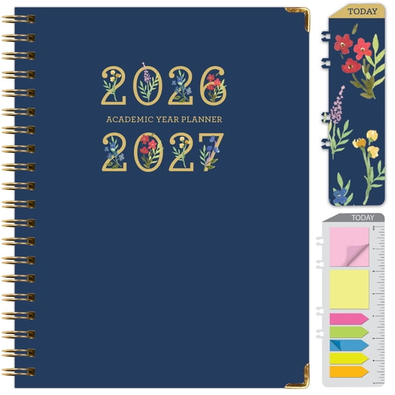 2026-2027 Excello Brands 8.5" x 11" Academic Year Hardcover Fashion Planner, Weekly/Monthly, 14 Month, Navy Gold Numbers