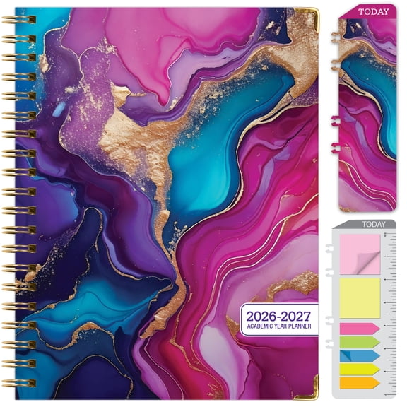 2026-2027 Excello Brands 8.5" x 11" Academic Year Hardcover Fashion Planner, Weekly/Monthly, 14 Month, Pink Purple Marble