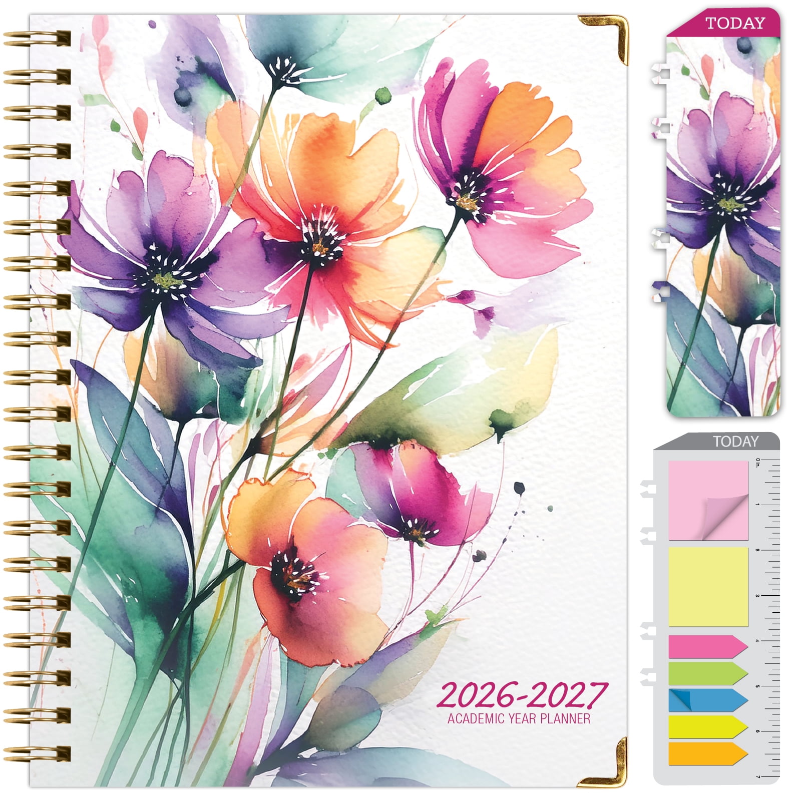 2026-2027 Excello Brands 8.5" x 11" Academic Year Hardcover Fashion Planner, Weekly/Monthly, 14 Month, Rainbow Floral