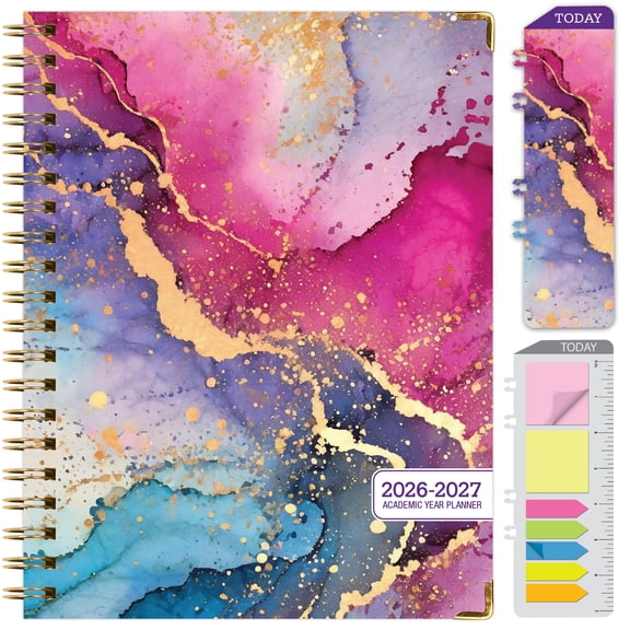 2026-2027 Excello Brands 8.5" x 11" Academic Year Hardcover Fashion Planner, Weekly/Monthly, 14 Month, Rainbow Gold Marble