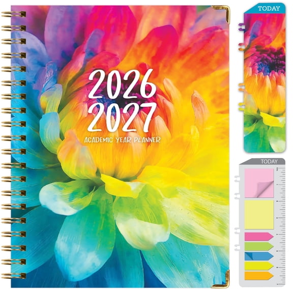 2026-2027 Excello Brands 8.5" x 11" Academic Year Hardcover Fashion Planner, Weekly/Monthly, 14 Month, Rainbow Petals