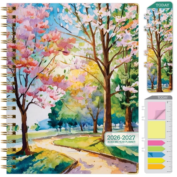 2026-2027 Excello Brands 8.5" x 11" Academic Year Hardcover Fashion Planner, Weekly/Monthly, 14 Month, Watercolor Tree