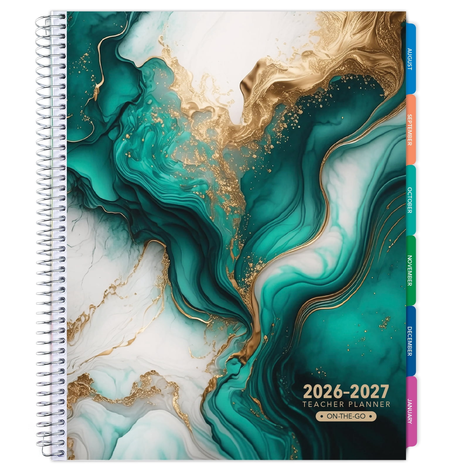 2026-2027 Excello Brands 8.5" x 11" Academic Year Teacher Planner, Weekly/Monthly, 12 Month, Teal Gold Marble