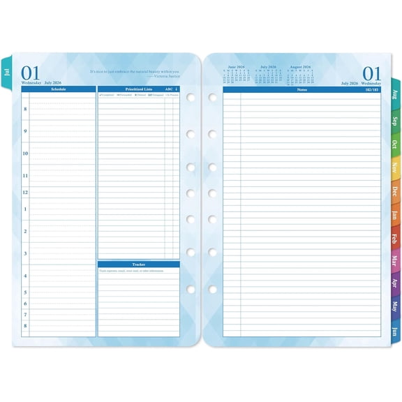 2026-2027 Jul 2026 - Jun 2027, Two Pages Per Day Daily Monthly Planner 2026-2027, 5.5" x 8.4" Ring-Bound Organizer, Tabs, Quotes, Prioritized Task, Daily Tracker/Notes, Appointment Schedule