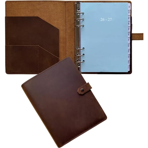2026-2027 Leather Planner - A5 Binder Planner with Weekly & Monthly Pages for Men and Women, Inner Pockets and Pen Holder, Refillable