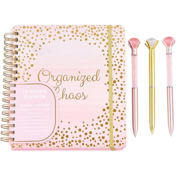 Votum 18 Month Hard Cover Planners/Calendars 10" x 10", January 2026 - June 2027 - Daily, Weekly & Monthly Organizer with Pens, Stickers, Sticky Notes, and a Sturdy Cover - Organized Chaos