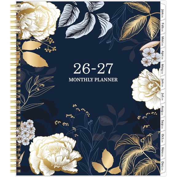 2026-2027 Monthly Planner, 2 Year Calendar Planner, Jan 2026 - Dec 2027, 8.5 x 11, Large Spiral Agenda, 24 Months, with Tabs Pocket, Flexible Cover, Organizer for Office Home School, Gold