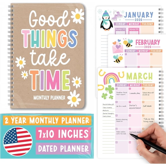 2026-2027 Monthly Planner - 2 Year Monthly Planner 2026-2027, Month Calendar Planners 2026 to 2027, Calendar Book, Kraft Month Planners & Organizers