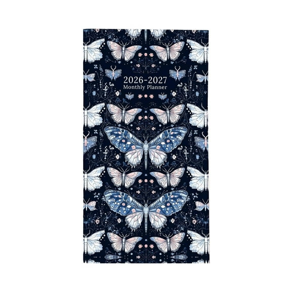2026-2027 Monthly Planner, 3.5X6 In, Pocket Calendar Book, Floral Art, Carry-On Scheduling, Dark Blue Cover, 1 Pc