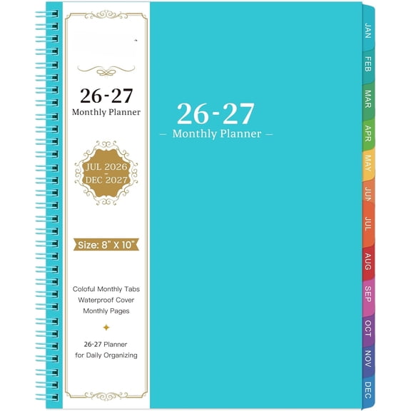 2026-2027 Monthly Planner - JUL 2026 - DEC 2027 Planner 2026-2027, 18 Monthly Calendar with Colorful Tabs, Cover (Lake Blue, 8" x10", Notes)