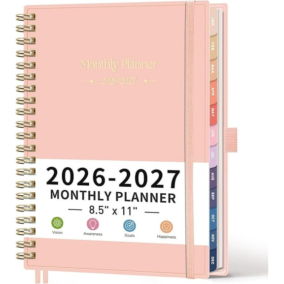 2026-2027 Monthly Planner, Jan 2026 - Dec 2027, Agenda, Calendar, 24 Month Tabs, Flexible Plastic Cover, A5 Planner