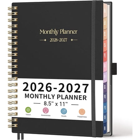 2026-2027 Monthly Planner, Jan 2026 - Dec 2027,  Agenda, Calendar, 24 Month Tabs, Flexible Plastic Cover, A5 Planner