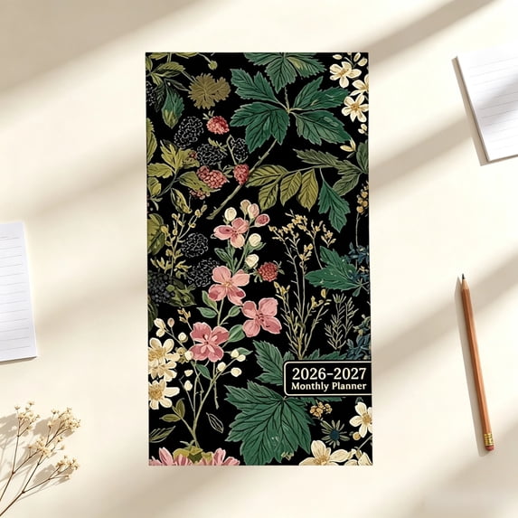 2026-2027 Monthly Planner Mini 2-Year 24 Months Pocket Organizer with Beautiful Dark Floral Cover from January to December included Holidays for Purse