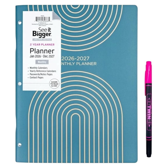 2026-2027 Monthly Planner, PlanAhead Home Office 2 Year Calendar - 8.5x11, Twin Pen Included