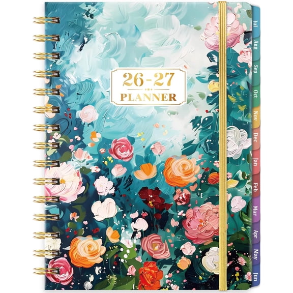 2026-2027 Planner - July 2026 - June 2027, Weekly Monthly Planner 2026-2027 with Colorful Tabs, 6.3" x 8.4", Floral, Twin-Wire Binding