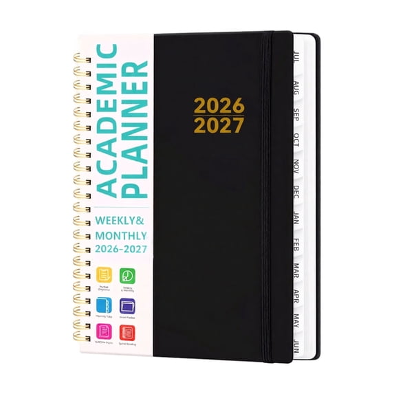 2026-2027 Planner Weekly and Monthly Academic Planner Weekly Monthly Spiral Bound Work Planner Organizer Notebook for School and Office A5 Black Hardcover Journal Planner
