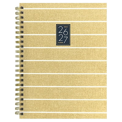 2026-2027 TF Publishing Yellow Linen 6.5" x 8" Academic & Calendar Weekly & Monthly Planner, Gold/White (AY27-9208)