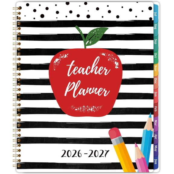 2026-2027 Teacher Planner, Lesson Planner 2026-2027, July 2026 - June 2027, 8.5" x 11", Spiral Bound, Colorful Monthly Tabs