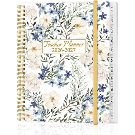 2026-2027 Teacher Planner, Lesson Planner from August 2026 - July 2027, Teacher Lesson Planner Book 2026-2027 for Teacher Class Schedule, Student Info & Weekly Planning, 8" x 10", Crushed Flower