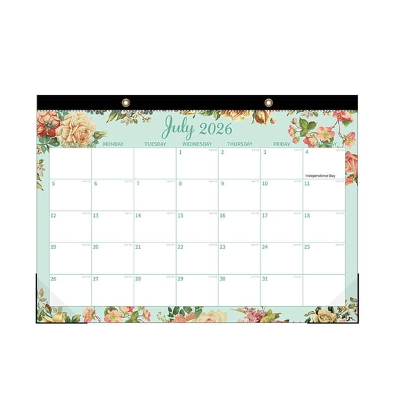2026-2027 Wall Calendar, 18 Month July 2026 to Dec 2027 Monthly Planner, Vintage Mint Green Botanical Rose Floral 16.9x12" Thick Paper Academic Agenda Desk Pad with Holidays & Hanging Holes