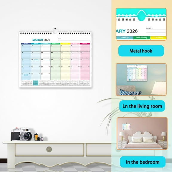 2026-2027 Wall Calendar 18-Month Large Writing Blocks Double Coil Heavy-Duty Planner with Julian Dates & Holiday Markers for Office, Classroom, or Home Organization (14.7x11.6 Inch)