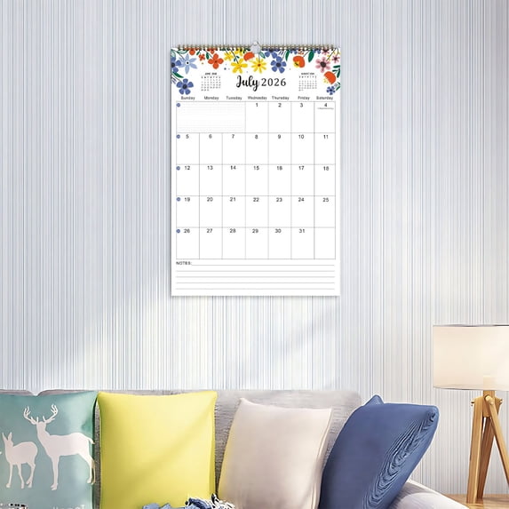 2026-2027 Wall Calendar 18 Month Planner July 2026 to December 2027, Large Monthly Pages 1.5" Blocks, Notes Section, Botanical Floral Design, Twin-Wire Hanging