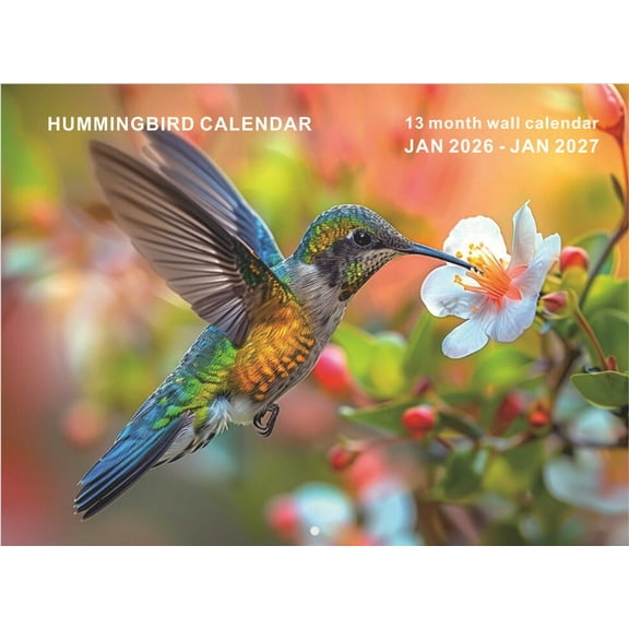 2026-2027 Wall Calendar, 2 Year Wall Planner, Hummingbird Monthly Calendar, Wall Hanging Calendar with Ruled Blocks, Holidays Notes Thick Paper for Home Office